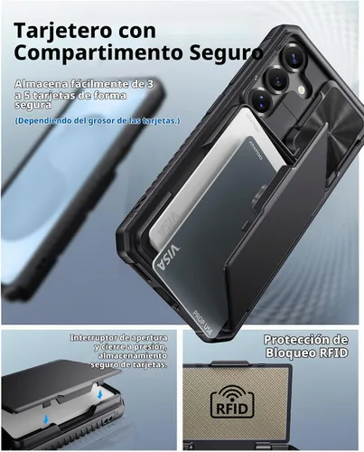 Vista 3 de ATATOO Funda tipo cartera para Samsung Galaxy S25, tarjetero integrado (3-5 tarjetas) [bloqueo RFID] y cubierta de cámara deslizante, protección