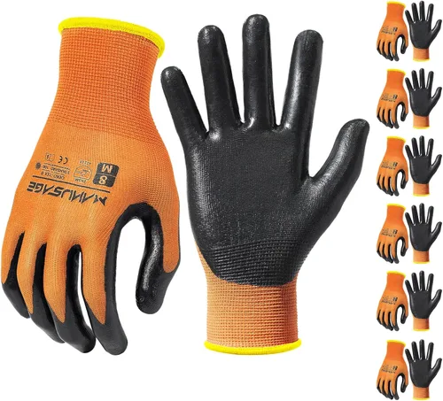 Vista 26 de MANUSAGE Guantes de trabajo de seguridad - Guante protector para hombres y mujeres - Protección de mano ultradelgada - Para construcción Negro