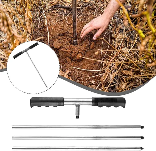 Vista 5 de Varilla de sonda de suelo de acero inoxidable de 32 a 48 pulgadas ajustable para localizar tuberías subterráneas de tanque séptico y herramienta
