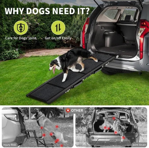 Vista 7 de Collapsible Dog Ramp for Car, SUV & Truck – Portable Non-Slip Wide Pet Stairs, Extra Wide Anti-Slip Surface, Supports Large Dogs up to 250 lbs, Easy