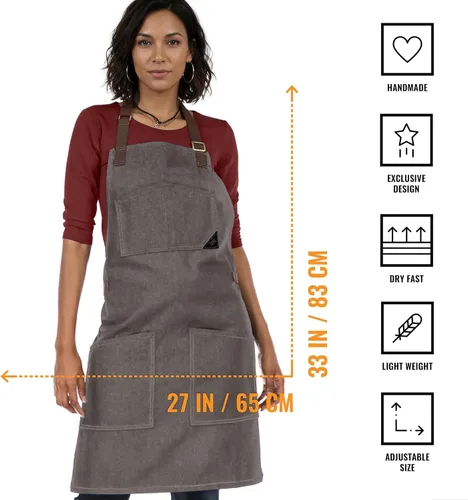 Vista 2 de Under NY Sky Delantal de chef – Sarga profesional gris real – Correas de algodón – Bolsillos inteligentes – Ajustable para hombres y mujeres