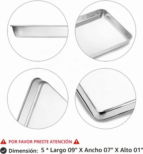 Vista 5 de 5 bandejas para hornear, bandeja para hornear de acero inoxidable, tamaño rectangular, 9 x 7 x 1 pulgada, saludables y no tóxicas, libres de óxido