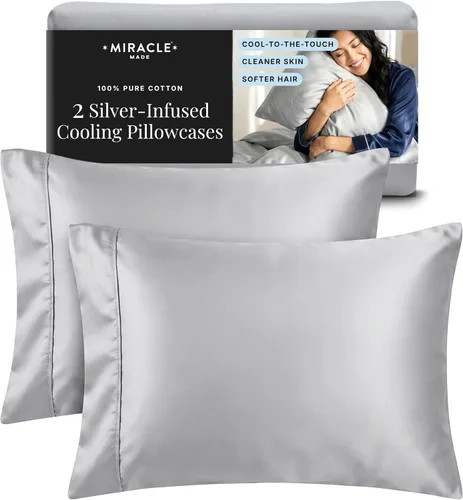 Vista 9 de Miracle Made Juego de fundas de almohada de algodón suave y transpirable, 2 piezas, con tratamiento plateado, fundas frescas al tacto para una