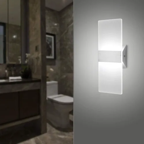 Vista 4 de ChangM Lámpara de pared LED moderna de acrílico 12W blanca fría 6000K lámpara de arriba abajo para dormitorio, pasillo, escaleras, baño, iluminación