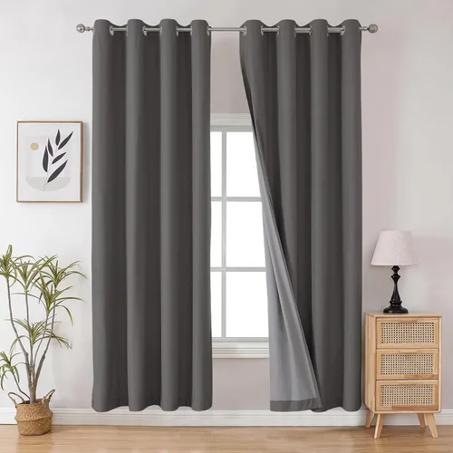 Vista 78 de Joydeco - Juego de 2 paneles de cortinas opacas de 63 pulgadas, 2 cortinas largas con aislamiento térmico burg, cortinas de oscurecimiento