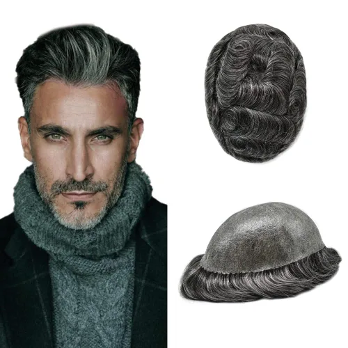 Vista 74 de Toupee para hombres Toupee - Sistema de reemplazo de cabello humano completo de poli piel fina para hombre, postizos inyectados PU para hombre