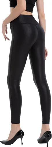 Vista 4 de HARTPOR Leggings de piel sintética para mujer, elásticos, de cintura alta, brillantes, pantalones de cuero, leggings de cuero, pantalones de yoga