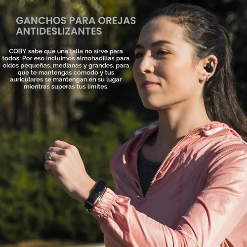 Vista 4 de Auriculares Bluetooth inalámbricos verdaderos, ganchos para los oídos a prueba de sudor, tiempo de reproducción de 14 horas, color negro