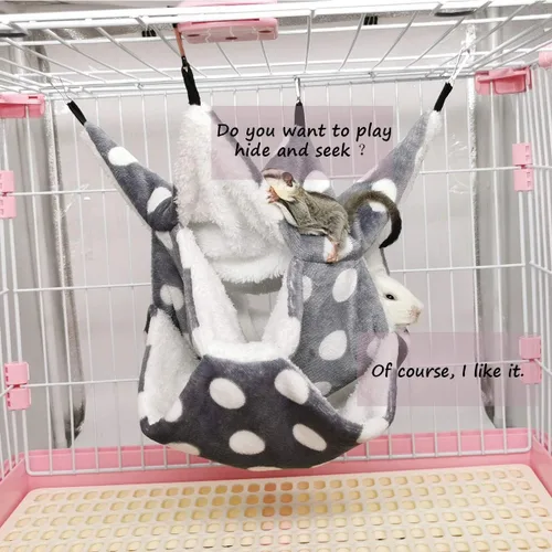 Vista 6 de LEFTSTARER Hamaca de triple capa para mascotas, jaula de animales para mascotas, accesorios para cama para ratas, conejillos de indias, hurón, Gris