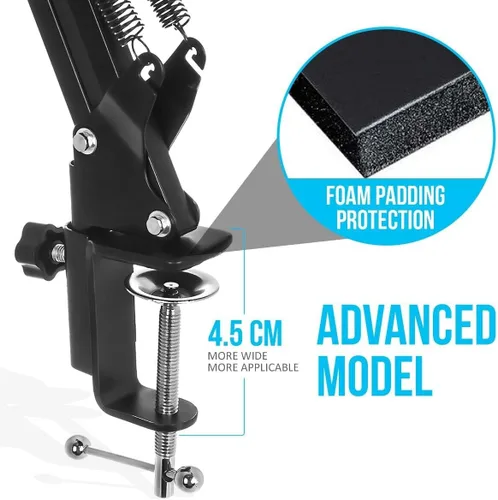 Vista 6 de StreamEye Soporte de micrófono con brazo de brazo con soporte de escritorio, clip desmontable, cable XLR de grado profesional, filtro pop