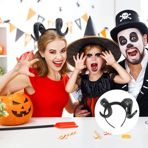 Vista 7 de Beaupretty Diadema gótica de cuerno de oveja con diseño de animales del bosque, cosplay, fotografía, exposición para Halloween, fiesta de disfraces