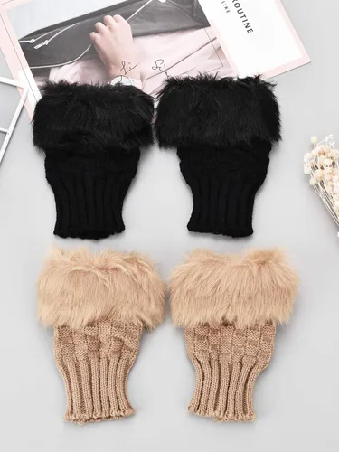 Vista 5 de Boao 2 pares de guantes de invierno sin dedos, guantes cortos para pantalla táctil, guantes de punto cálidos con piel sintética