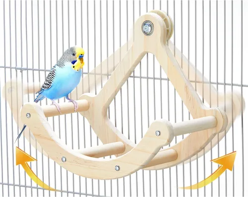 Vista 8 de Juguetes de columpio para pájaros con roca para ventana y jaula, percha para pájaros para montaje de succión en la pared, juguetes de madera