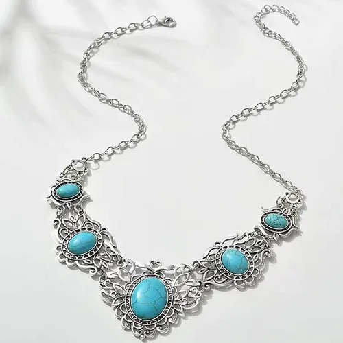 Vista 3 de Juego de joyas turquesa - Juego de 3 piezas de collar turquesa turquesa colgante borla pendientes turquesa pulsera turquesa