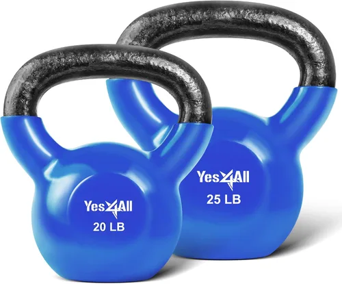Vista 26 de Yes4All - Juego de pesas rusas recubiertas de vinilo, set combinado para entrenamiento corporal completo, fuerza de agarre, flexiones y ejercicios