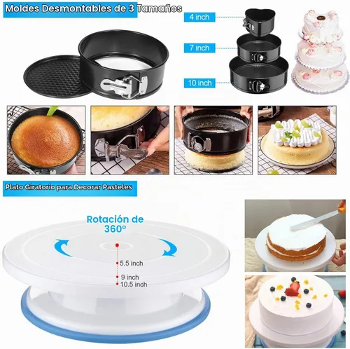 Vista 2 de Kit de 390 piezas de suministros de decoración de pasteles, juego de herramientas para hornear para tartas, 3 paquetes de moldes para tartas, plato