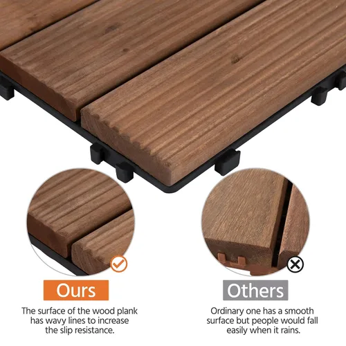 Vista 7 de Yaheetech 55 azulejos de terraza de patio entrelazados de madera compuesta de madera para cubierta de pisos de madera de 12 x 12 pulgadas, madera