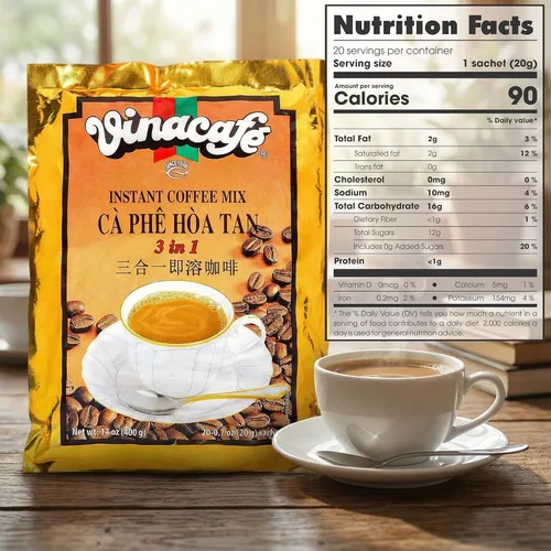 Vista 2 de Vinacafe Paquetes de café instantáneo 3 en 1 auténtico sabor vietnamita, mezcla equilibrada de café de tostado medio para una preparación rápida