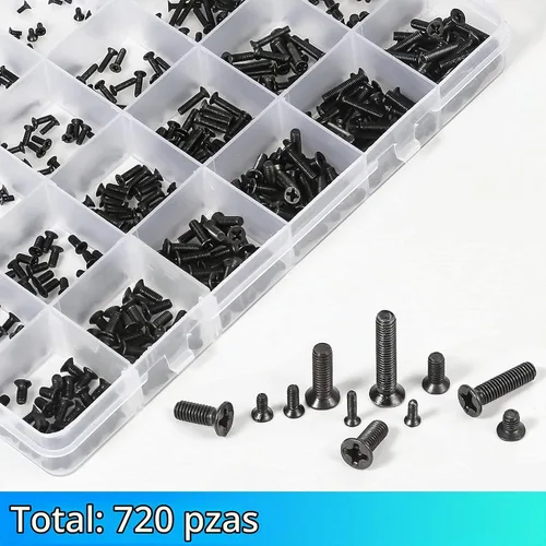 Vista 5 de Juego de tornillos para portátil de 720 piezas, kit de tornillos de repuesto para computadora, M1.4, M1.7, M2, M2.5, M3 cabeza plana avellanada 720