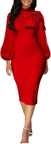 Vista 2 de LalaLin Elegante vestido de manga larga para mujer, color sólido, trabajo, oficina, graduación, vestido sexy para iglesia