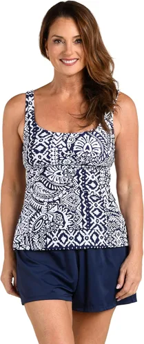 Vista 6 de Maxine of Hollywood Traje de baño tankini con cuello redondo para mujer Negro/ Mosaico de puntos