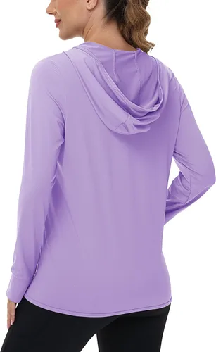 Vista 2 de TACVASEN Chaqueta ligera con capucha para mujer, con cremallera, UPF 50+, manga larga, con protección UV