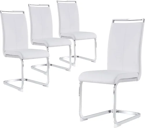 Vista 11 de gopop Juego de sillas de comedor, sillas modernas de metal con asiento acolchado de piel sintética, respaldo alto y patas cromadas resistentes, Negro