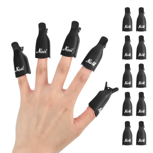 Vista 12 de Kit de removedor de esmalte de uñas de gel con 10 clips de removedor de esmalte de uñas rosa con tapa, botella dispensadora, empujador de cutículas