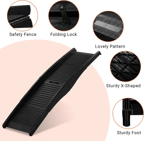 Vista 4 de Outvita Rampa para perros, rampa plegable para mascotas de 61 pulgadas para automóvil, SUV, camión, cama, fácil acceso para perros grandes