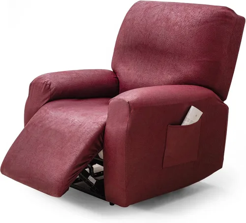 Vista 10 de MIFXIN Funda reclinable de terciopelo de 4 piezas, elástica de 1 asiento, fundas de sofá reclinable, fundas elásticas suaves para sillas Verde Oscuro
