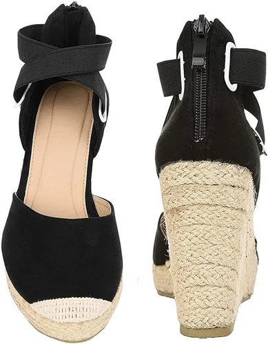 Vista 5 de PiePieBuy Sandalias de cuña para mujer con correa al tobillo y puntera