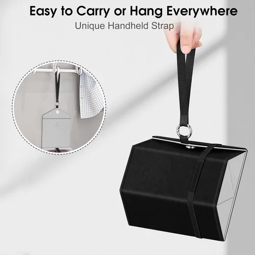 Vista 4 de Fintie Estuche organizador de lentes de sol con 3 ranuras, estuche de viaje para lentes de viaje, caja plegable para mujeres y hombres, color negro