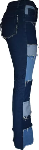 Vista 2 de Aodrusa - Jeans para mujer, con dobladillo sin rematar, acampanados, hechos con parches.
