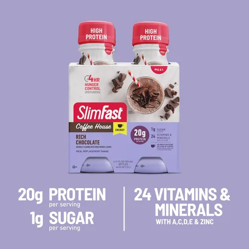 Vista 5 de SlimFast Advanced Energy Mocha Cappuccino Shake Reemplazo de comida listo para beber 0.71 onzas de proteína 4 botellas de 11 onzas líquidas Se puede