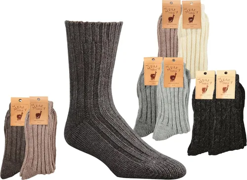 Vista 4 de Leo Design Paquete de 2 calcetines de lana de alpaca natural y cordero para hombres y mujeres, mezcla gruesa y pesada, invierno, térmicos