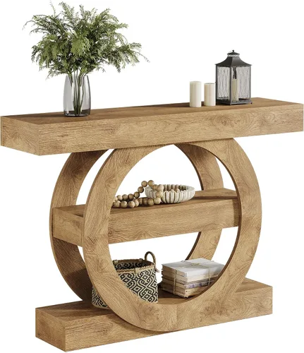 Vista 9 de Tribesigns Mesa de entrada de 41 pulgadas con almacenamiento, mesa consola de granja de 3 niveles con estantes, mesas de vestíbulo de madera