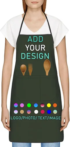 Vista 2 de Delantal personalizado con 2 bolsillos, personalizable con nombre, texto, logotipo, foto, cocina, horneado, delantal de cocina para mujeres y hombres