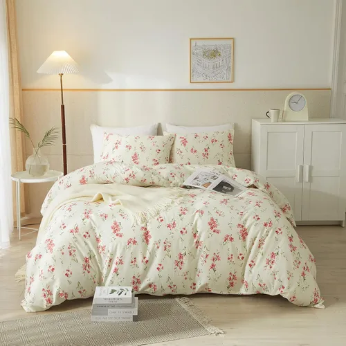 Vista 31 de mixinni Juego de funda de edredón de algodón floral para niñas y adolescentes, con lazos de cremallera, fácil cuidado, ultra suave y transpirable