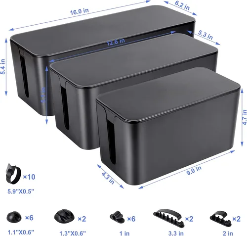 Vista 2 de Naeety 3 Pack Cable Organizer Box, Cable Management Box for Surge Protector Negro