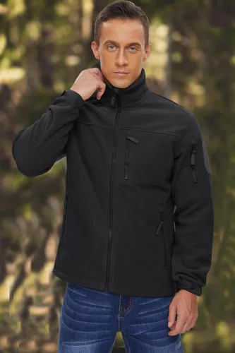 Vista 3 de BIYLACLESEN Chaqueta de forro polar para hombre, chaquetas tácticas militares softshell, abrigos de invierno cálidos con cremallera completa