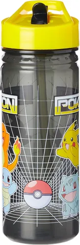Vista 2 de Botella de agua de plástico Pokemon para beber sin BPA con popote extraíble, estampado de Pikachu, tapa a prueba de fugas, reutilizable, ligera