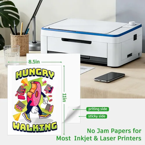 Vista 6 de Papel de vinilo adhesivo imprimible para impresora de inyección de tinta - Blanco brillante - 21 hojas de papel adhesivo impermeables autoadhesivas
