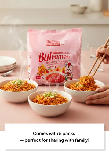 Vista 6 de Paquete de comida coreana: Paldo KOKOMEN (5 paquetes) y carbonara picante Bulramen (5 paquetes)