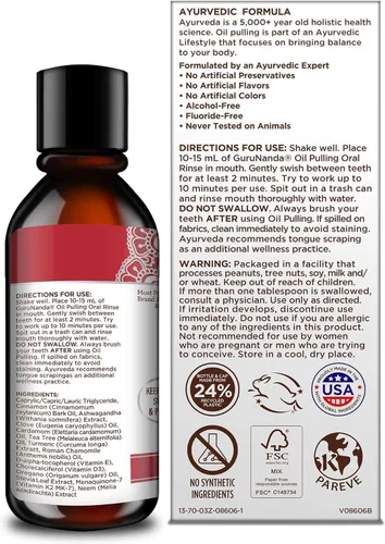 Vista 10 de GuruNanda Enjuague bucal de tamaño de viaje con aceite de canela, promueve la calma, con neem y ashwagandha para un aliento fresco y encías felices