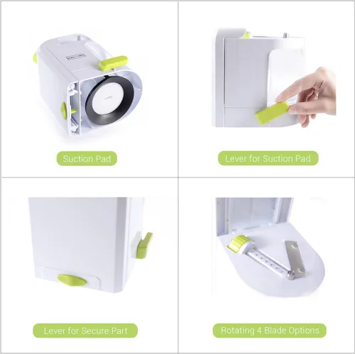 Vista 4 de Espiralizador Cortador de Verduras (Cuchillas Giratorias 4 en 1) Espiralizador de Verduras Resistente con Ventosa Fuerte, Creador de Fideos