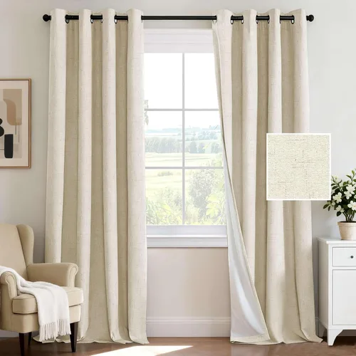 Vista 89 de H.VERSAILTEX Cortina 100% opaca para dormitorio, 63 pulgadas de largo, con ojales, cara de lino, bloqueo de luz completa, cortina para sala de Arena