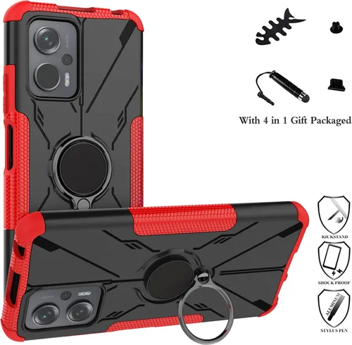 Vista 2 de LiuShan Funda compatible con Xiaomi Redmi Note 11T Pro, funda Poco X4 GT, soporte de anillo de rotación de 360° Kickstand de grado militar, funda a