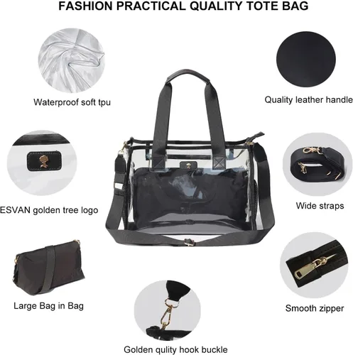 Vista 4 de Bolso transparente iridiscente de burbujas de jabón para eventos de estadio con bolsa de hombro para playa de conciertos