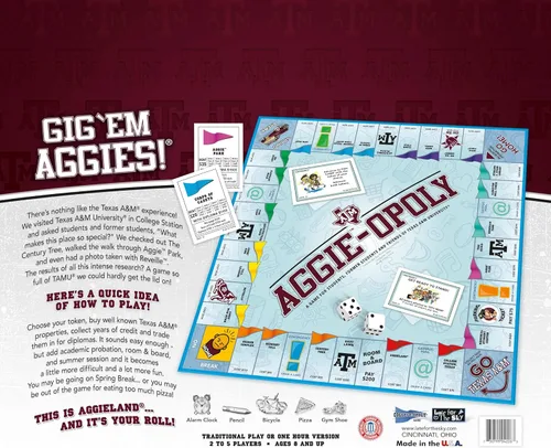 Vista 5 de Late for the Sky Aggie-Opoly - Juego de mesa familiar de la Universidad