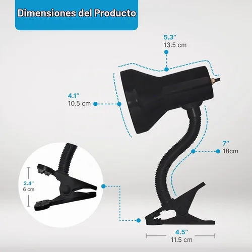 Vista 3 de Xtricity Lámpara LED de escritorio con clip con cuello de cisne flexible de 360°, luz de lectura para cabecera de cama, bombilla A19 de 6 W Base